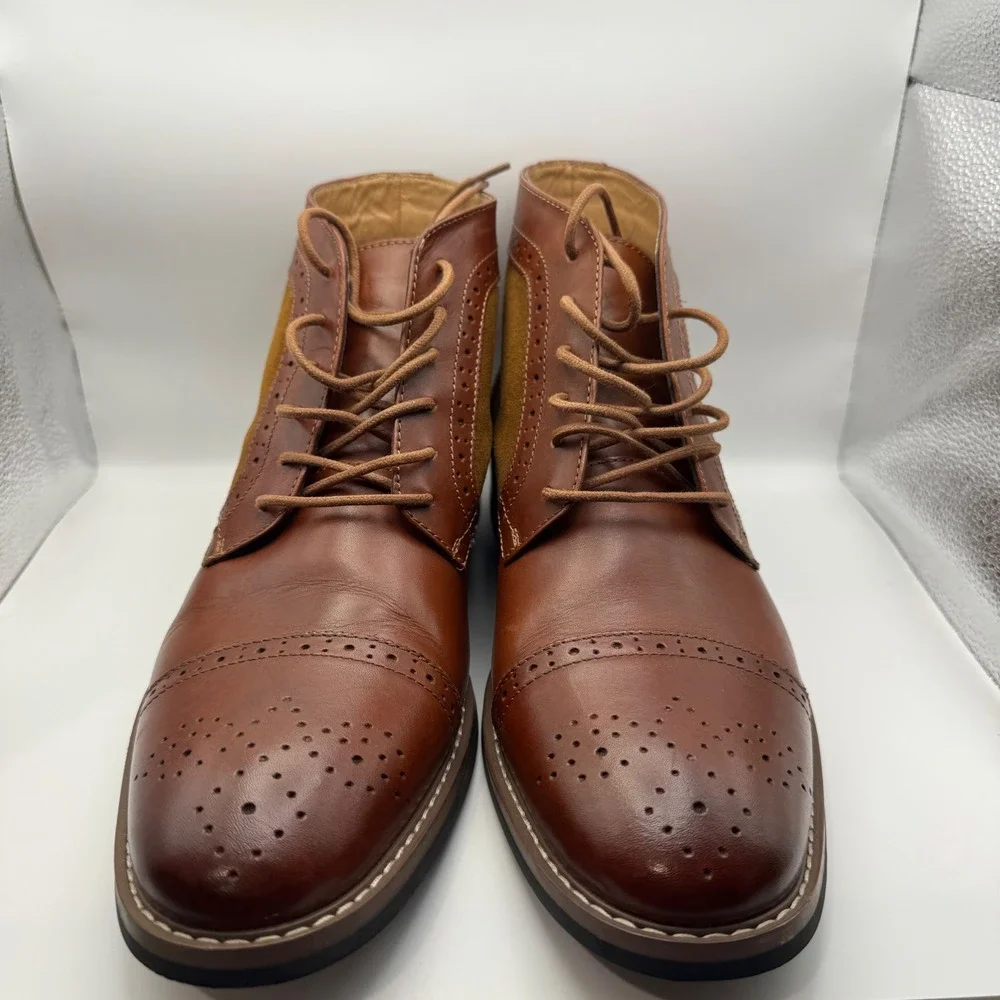 La Milano Roy B1302K Mens Dark Brown Leather Suede Cap Toe Brogue Boots Size 12